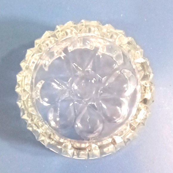 Vintage Mid-Century Clear Glass Powder Jar with Lidded Atomic Sunburst Base - Picture 5 of 7